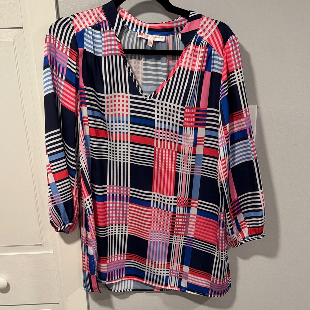 Jude Connally V-Neck Women's Top - Pink and Blue